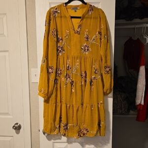 Figueroa & Flower Transparent Mustard Floral Dress